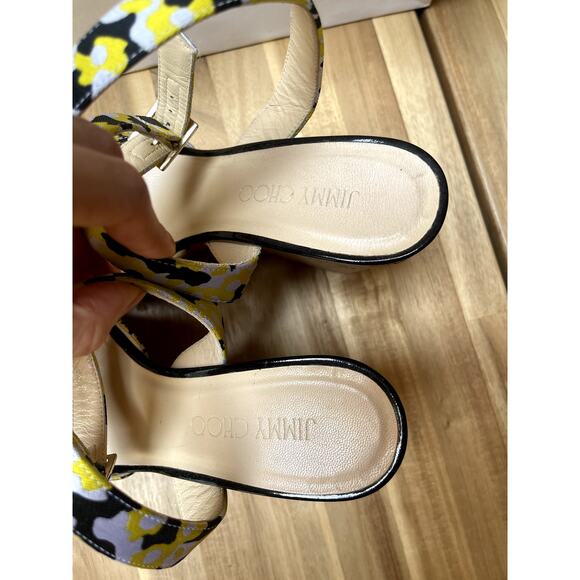 Jimmy Choo Platform Wedge Sandals Fabric Multicolor Pattern Size 37 - Picture 7 of 12